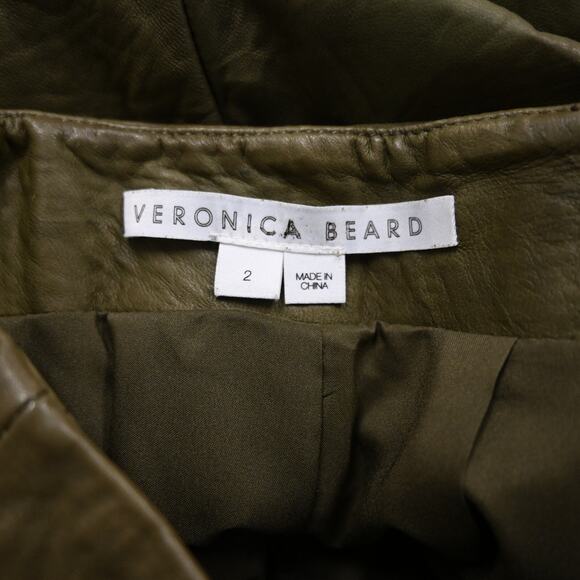 Veronica Beard Seth Moto Pants Size 2 Green Leather High Waist Ankle Zip Tapered - Picture 10 of 12